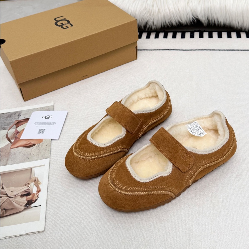 UGG Chestnut Suede Mary Jane Shearling Lined Flats